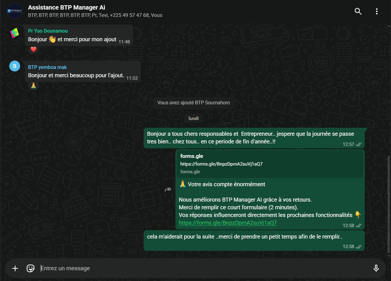 Groupe WhatsApp Assistance BTP