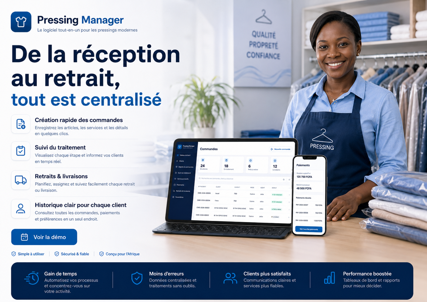 Gestion des opérations dans Pressing Manager