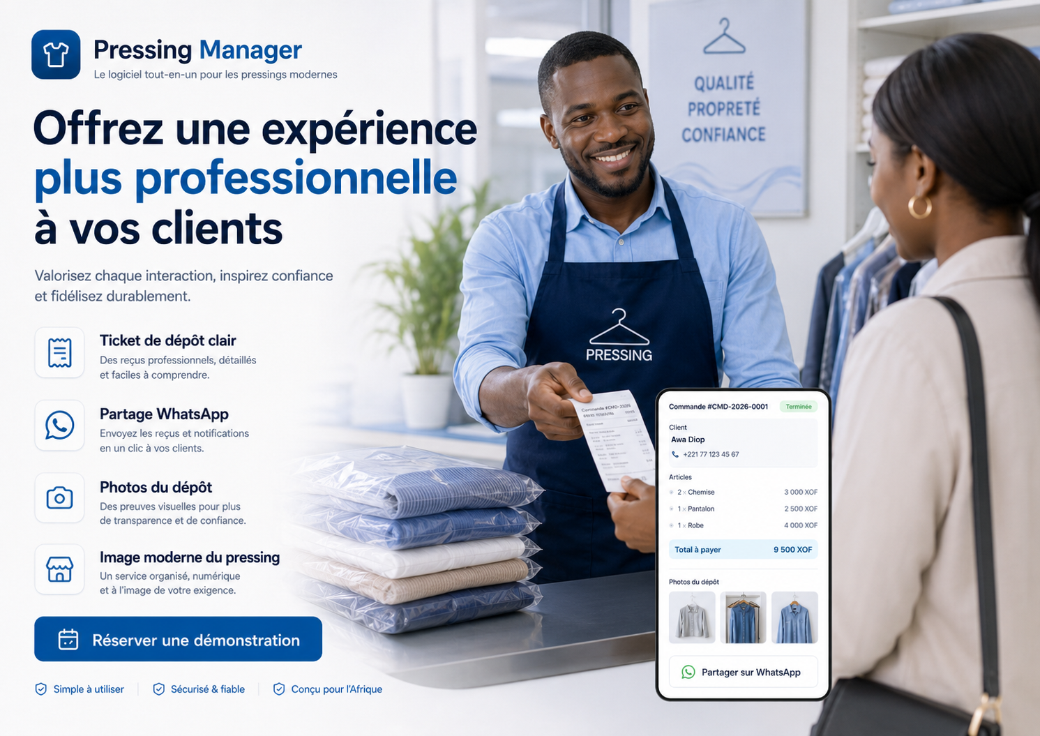 Expérience client professionnelle avec Pressing Manager